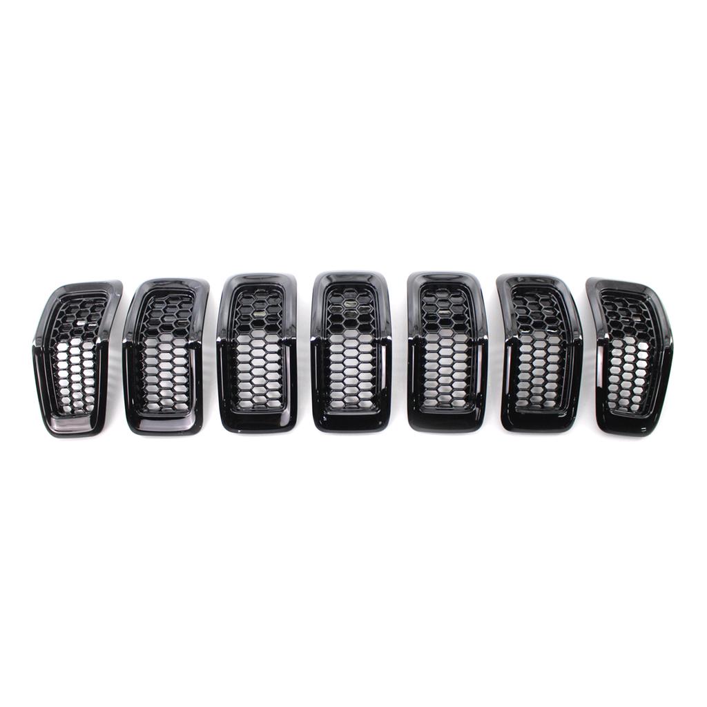 7PCS Grille Covers ABS Painted Glossy Black Replacement for Jeep Cherokee 2014 2018