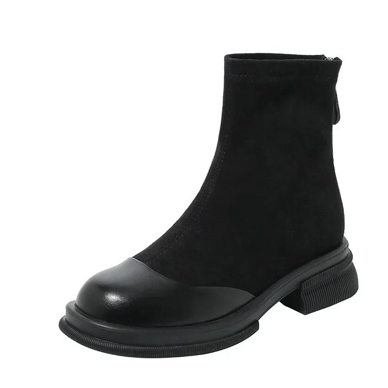 Fashion 2024 New Autumn/Winter Women's Ankle Boots with Velvet Warm Back Zipper Short Boots Fashion Thick Bottom Thick Heel Thin Boots