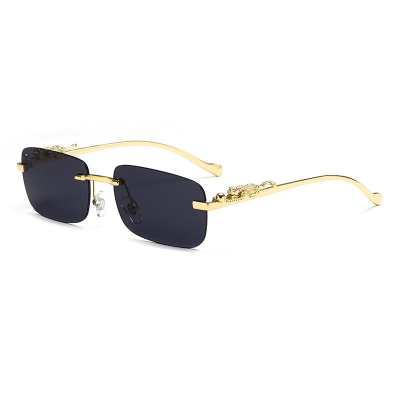 Rimless Square Fashion Fashion Glasses with Leopard Print Accents Golden - Tone Metal Frame Gradient Lenses