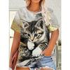 Cute Cartoon Cat Pattern T Shirt For Women Funny Animal 3D Printed Short Sleeves Tees Summer Oversized T-Shirts O-Neck Kids Tops