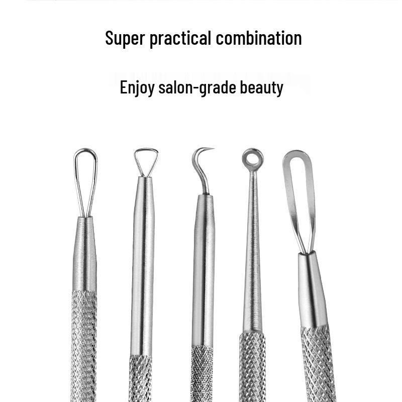 Stainless Steel Blackhead Remover Dual-Ended Acne Tool with Textured Head for Extracting Pimples and Comedones.