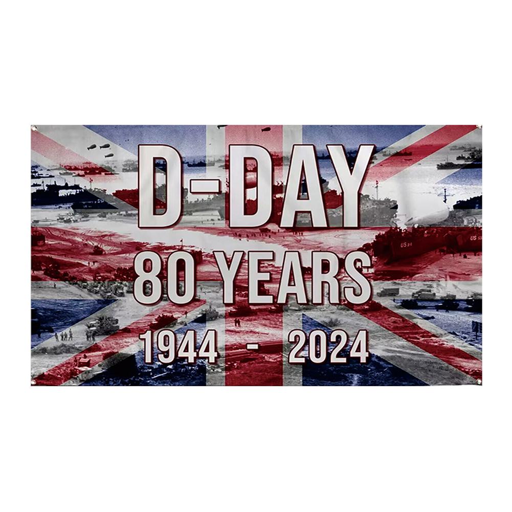 5ftx3ft LD Day 80. Jahrestag Dekorationsflaggen 1944-2024 6. Juni D-Day 80 Jahre Gedenktag Flagge für Heim- und Außendekoration