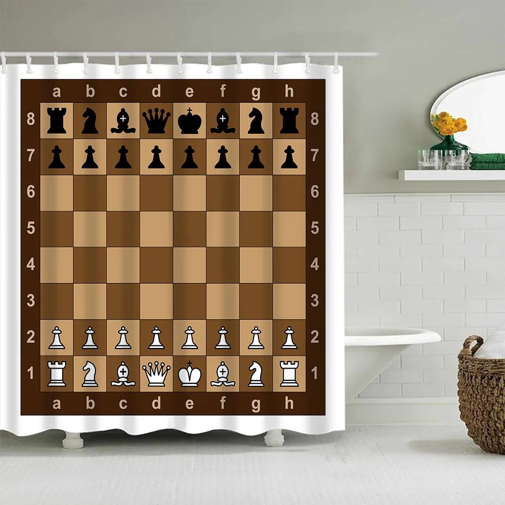 

Chess Shower Curtain Horse Head International Chess Stripes Bathroom Curtains Chessboard Waterproof Board Game Bath Curtain W60H190(CM)-1 Pcs