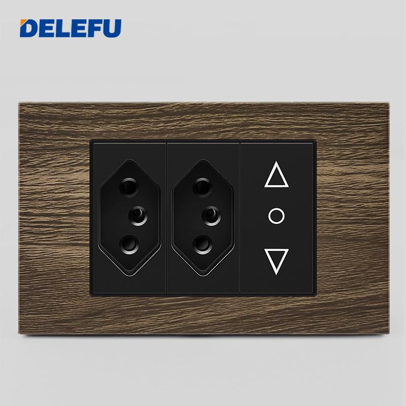 DELEFU Brasilianischer 118er Vintage Aluminium-Holzmaserung Schaltersteckdose mit USB Typ-C Anschluss Netzstecker ist Langlebig.