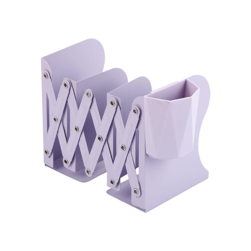 Metal Foldable Book Stand & Pen Holder: Large Desktop Bookend Storage Rack