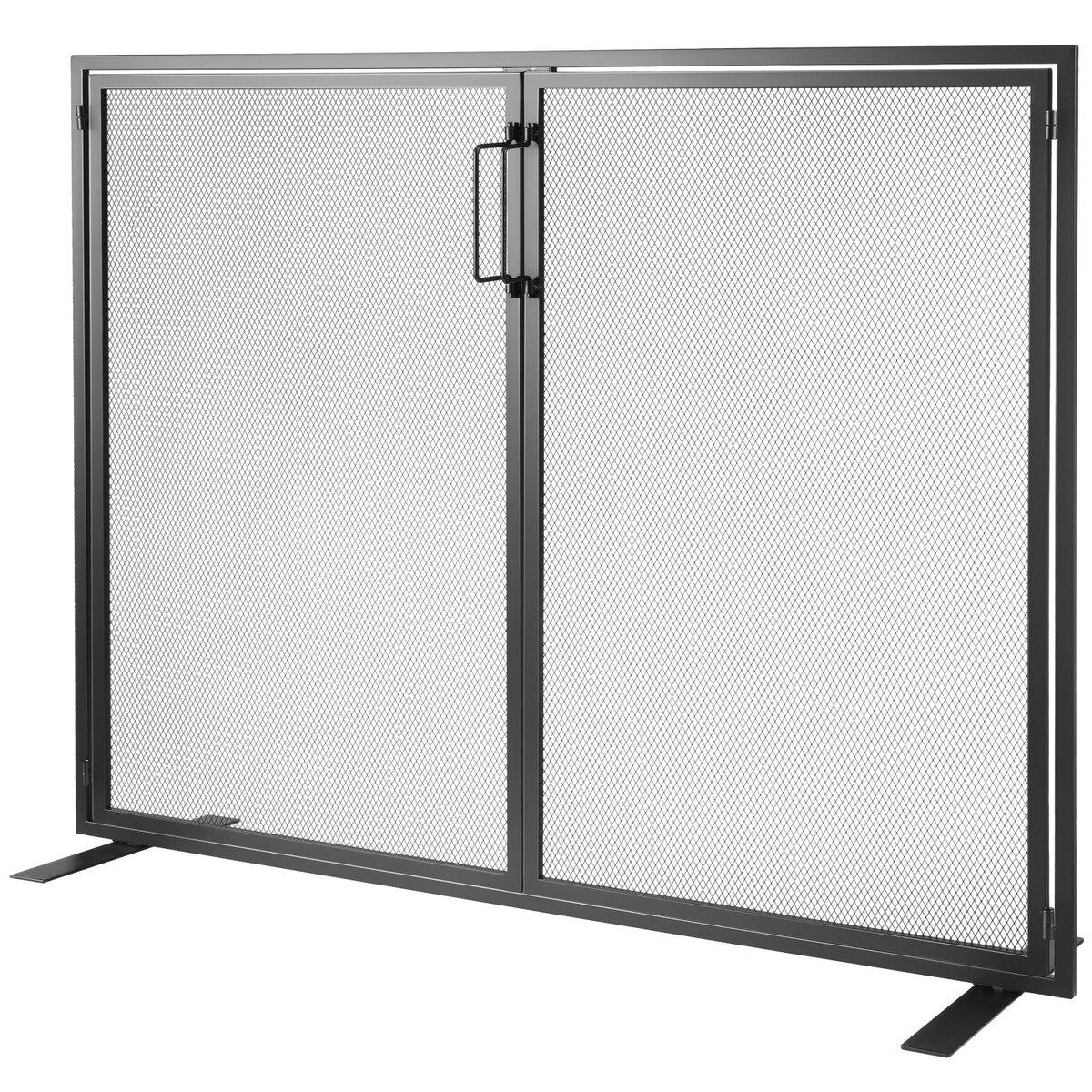 Pare-feu 1 panneau avec porte, Pare-feu en maille de fer robuste, 990(L) x780(H)Couvercle de protection contre les étincelles MM, Installation simple, Cheminée autoportante