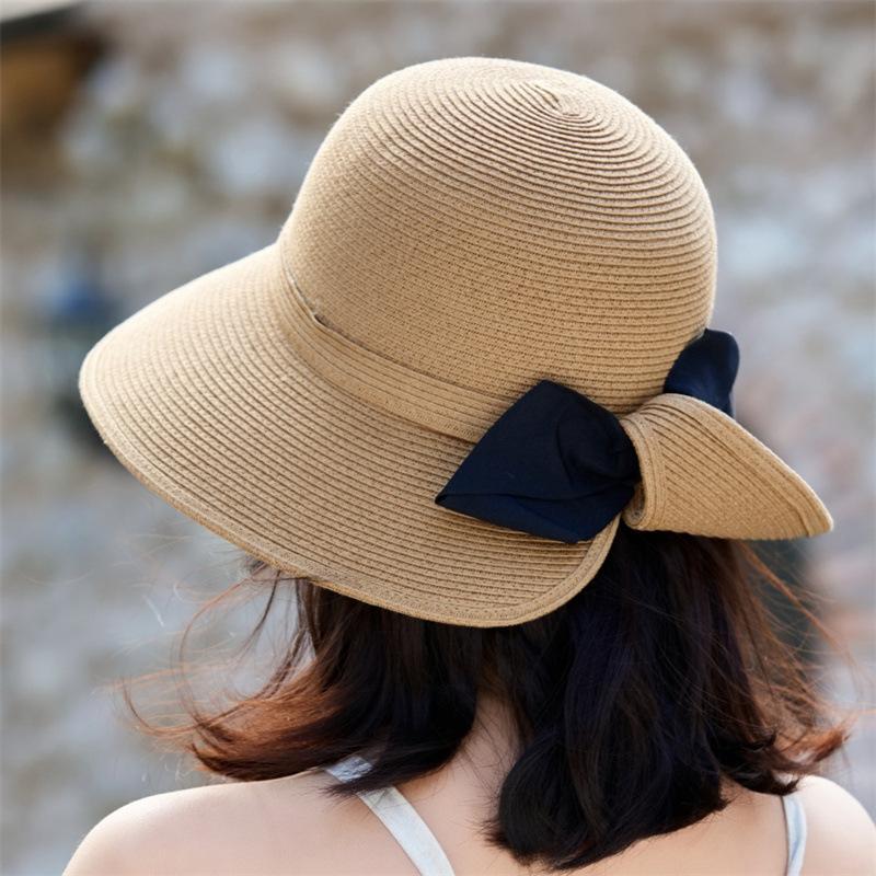 Sun Hat Children Elegant Lafite Straw Hat Outdoor Beach Hat Bow Seaside Vacation Bucket Hat