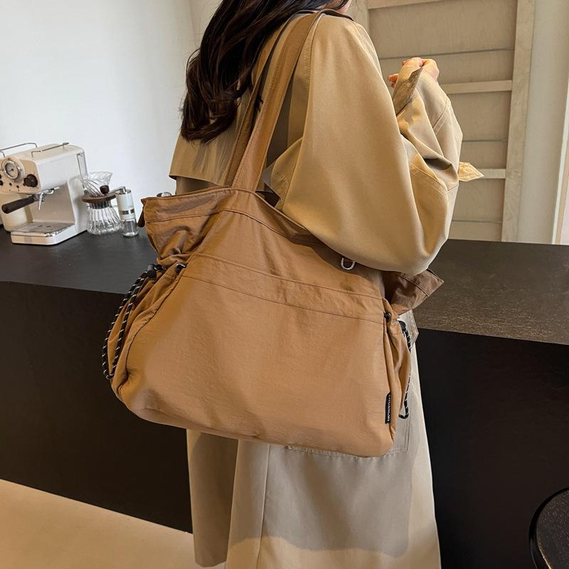 Large Capacity Go Out Canvas Bag Light Casual Messenger Bag Women's Multi-functional Trendy Solid Color Simple Student Shoulder Bag