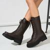 2025 Design Female Mid Calf Boots Round Toe Thick Heels 5cm Platform Lace Up Big Size 42 43 Vintage Soft Daily Bota
