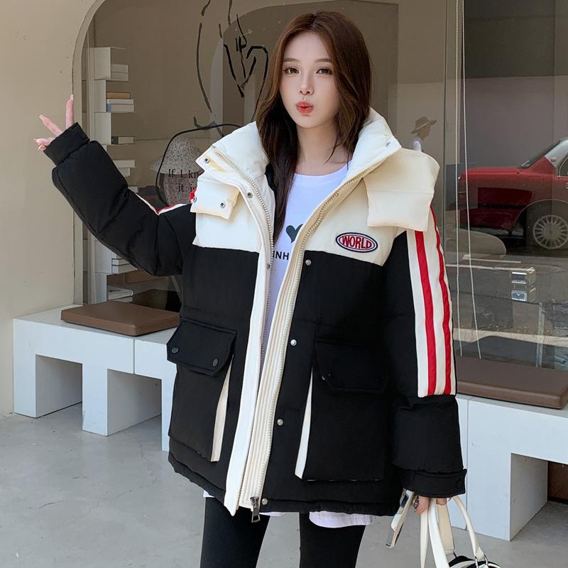 Down Cotton Clothes for Women's Winter New Contrasting Colors Loose Warm Student Jackets for Women