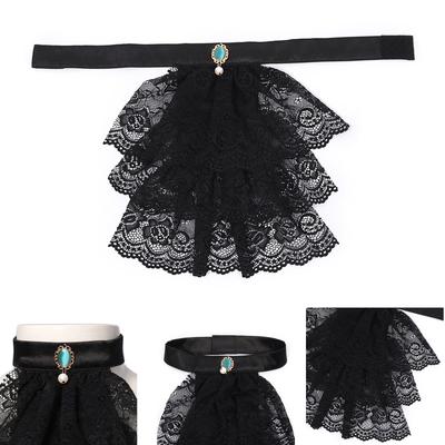 Victorian Colonial Jabot False Collar Medieval Steampunk Detachable Ruffle Lace Crystal Neck Collar Victorian Necktie
