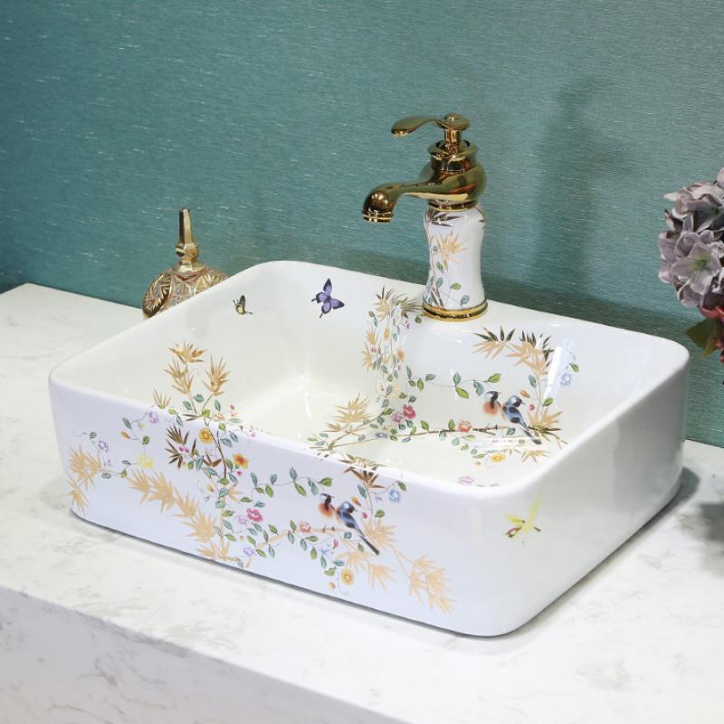 Art Ceramic Washbasin Bathroom Sink Lavatory Sink Ceramic Countertop Wash Basin Bathroom Vessel Sink Bowl for Vanity Top