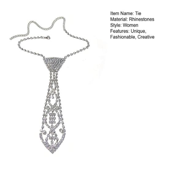 Women Tie Rhinestone Inlaid Adjustable Creative Hollow Design Necklace Tie Easy Wear Fashionable Tie for Party