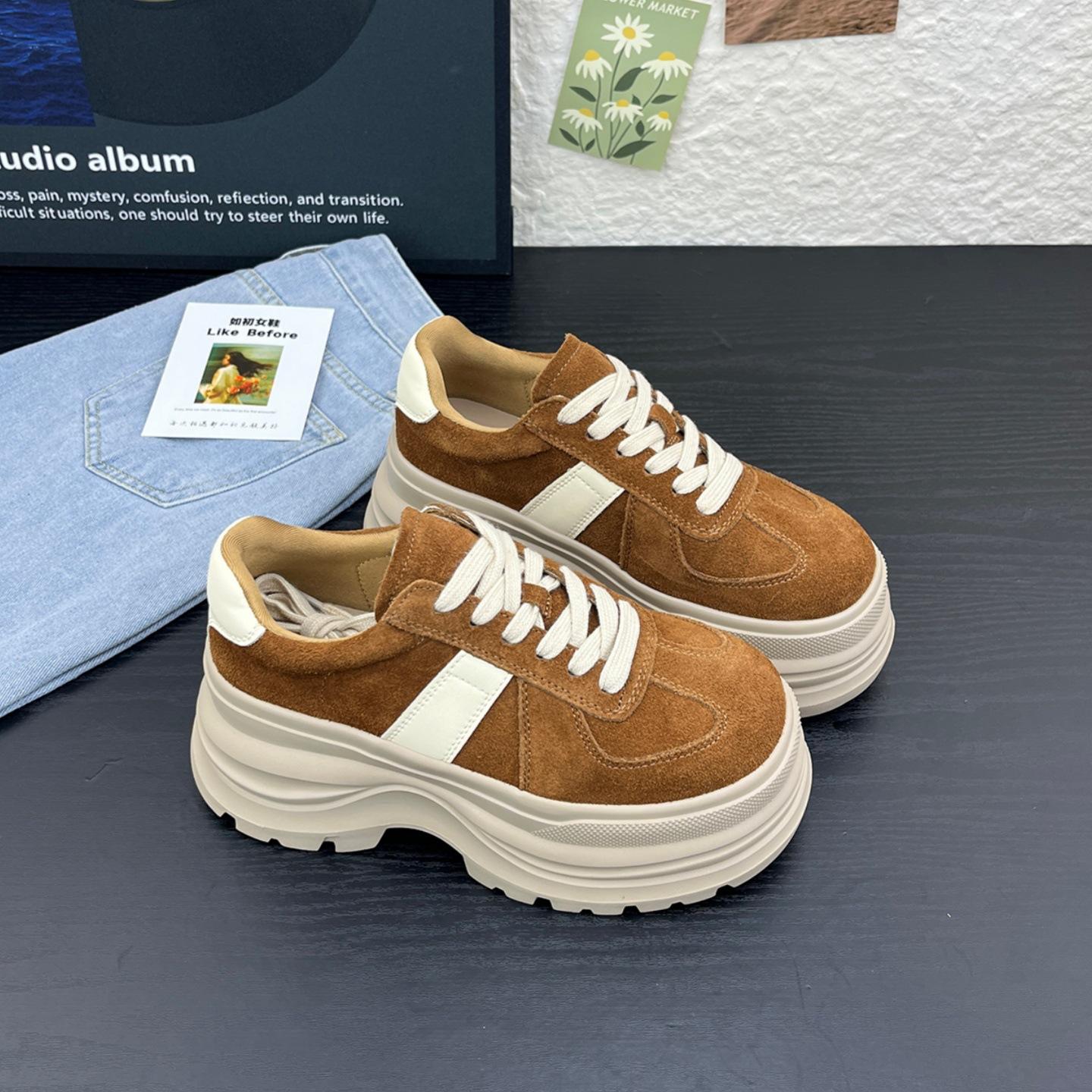 

[Fanfuna] 2025 осень новые туфли на толстой подошве, женские универсальные, с небольшой высотой подъема, на шнуровке, модные спортивные 40 верблюд