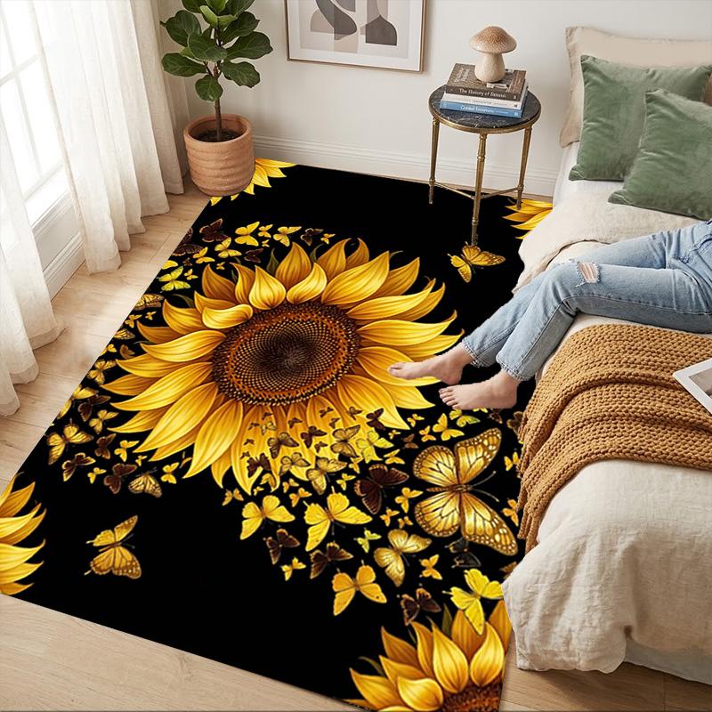 Sunflower Butterflies Living Room Nonslip Area Rug Soft Carpet For Bedroom Game Playroom Sofa Office Home Decor Doormat Christmas Gift C929615