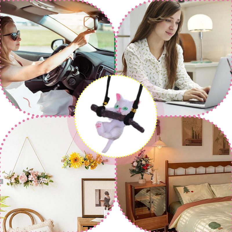 Cat Car Pendant Mirrors Hangable Accessories Cute Branch Cat Pendant Rearview Mirrors Kitten Charm for Auto Interior Decor