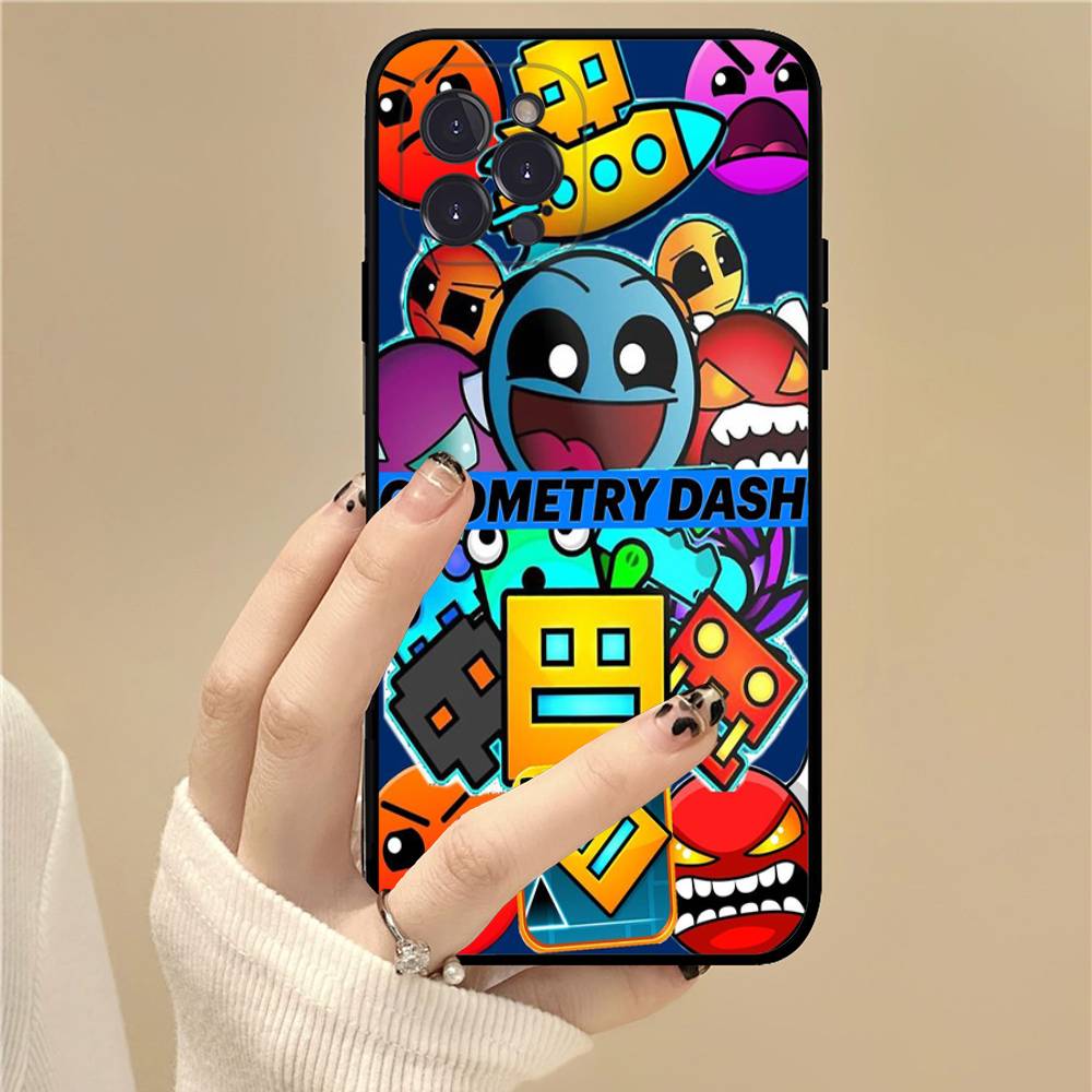 

Game Geometry Dash For IPhone 17 16 15 14 13 12 11 Pro Max Plus Shockproof Black Soft Phone Cover iPhone 16