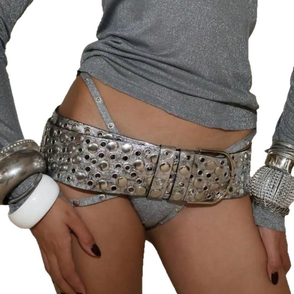 Trendy Brand Eyelet Rivet Belt Luxury Design Grommet Decorative Belt  for Women Club Outfit