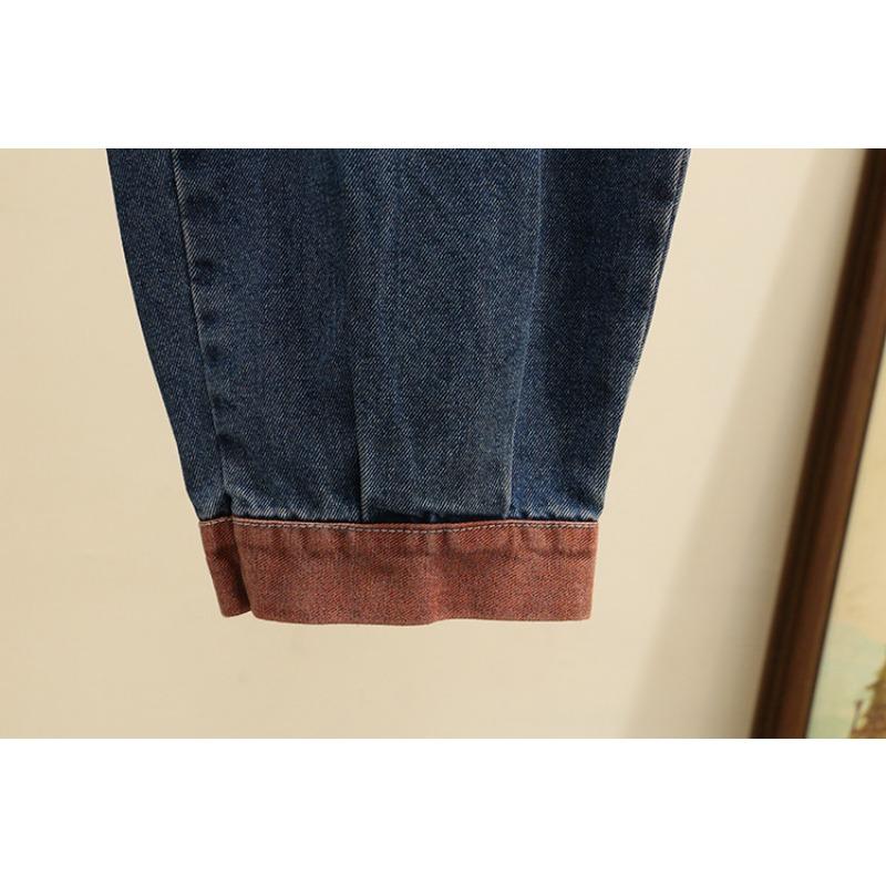 Women Plus Size Color Block Denim Harem Cropped Loose Casual Pants