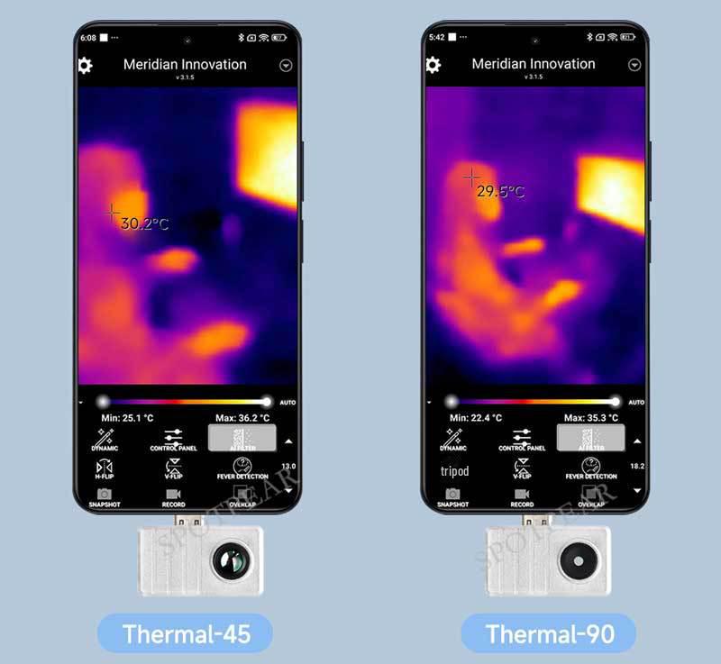 Cameră termică cu infraroșu USB de tip C cu câmp de 45°/90°, suport foto și video