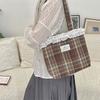 151 Cute Girl Heart Lace Woolen College Plaid Shoulder Bag Cloth Bag Portable Tote Bag