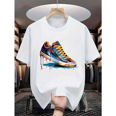 Herren T-Shirt - Lässiges Sommer Oberteil mit Rundhalsausschnitt und Kurzen Ärmeln mit Sneaker-Print Design, Leichtes Tägliches Streetstyle Shirt, Dehnbarer Stoff
