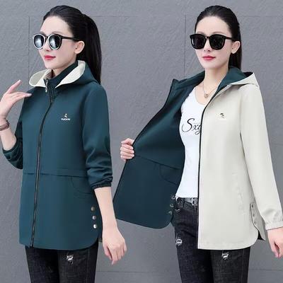 Windbreaker Hooded Coats Oversized Jackets Women's Spring Autumn Fashionable Outerwear for Mums Women's Tops