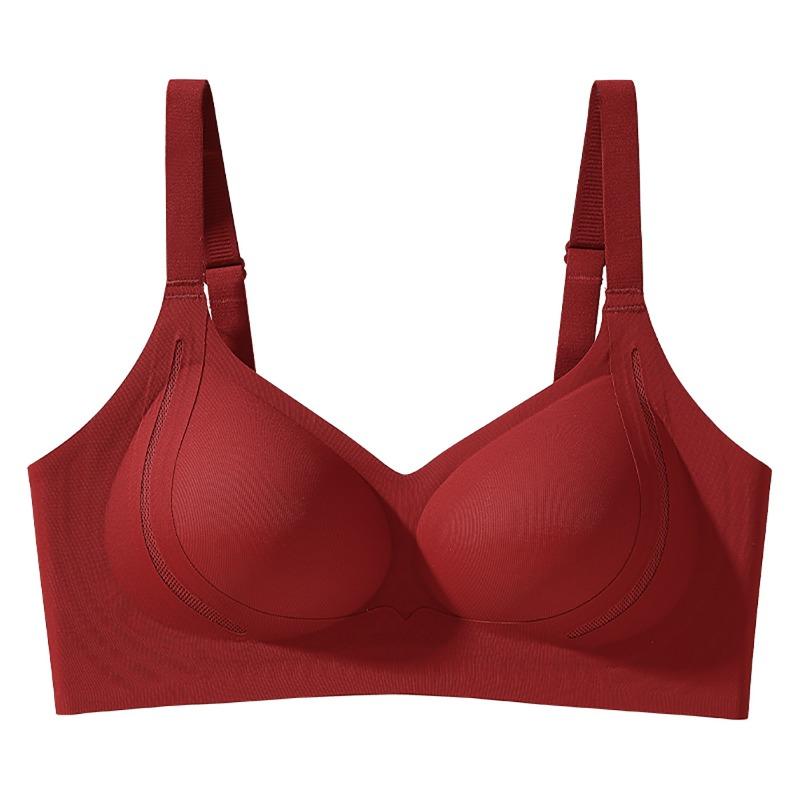 Nude Seamless Supportive Bra with Wide Adjustable Straps and Mesh Detailing