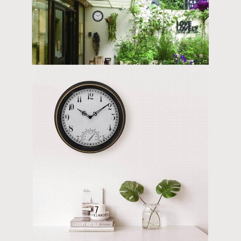 12inch Retro Wall Clock Thermometer Decorative Clock Ornament Supplies for Home Bedroom Dormitory Decoration