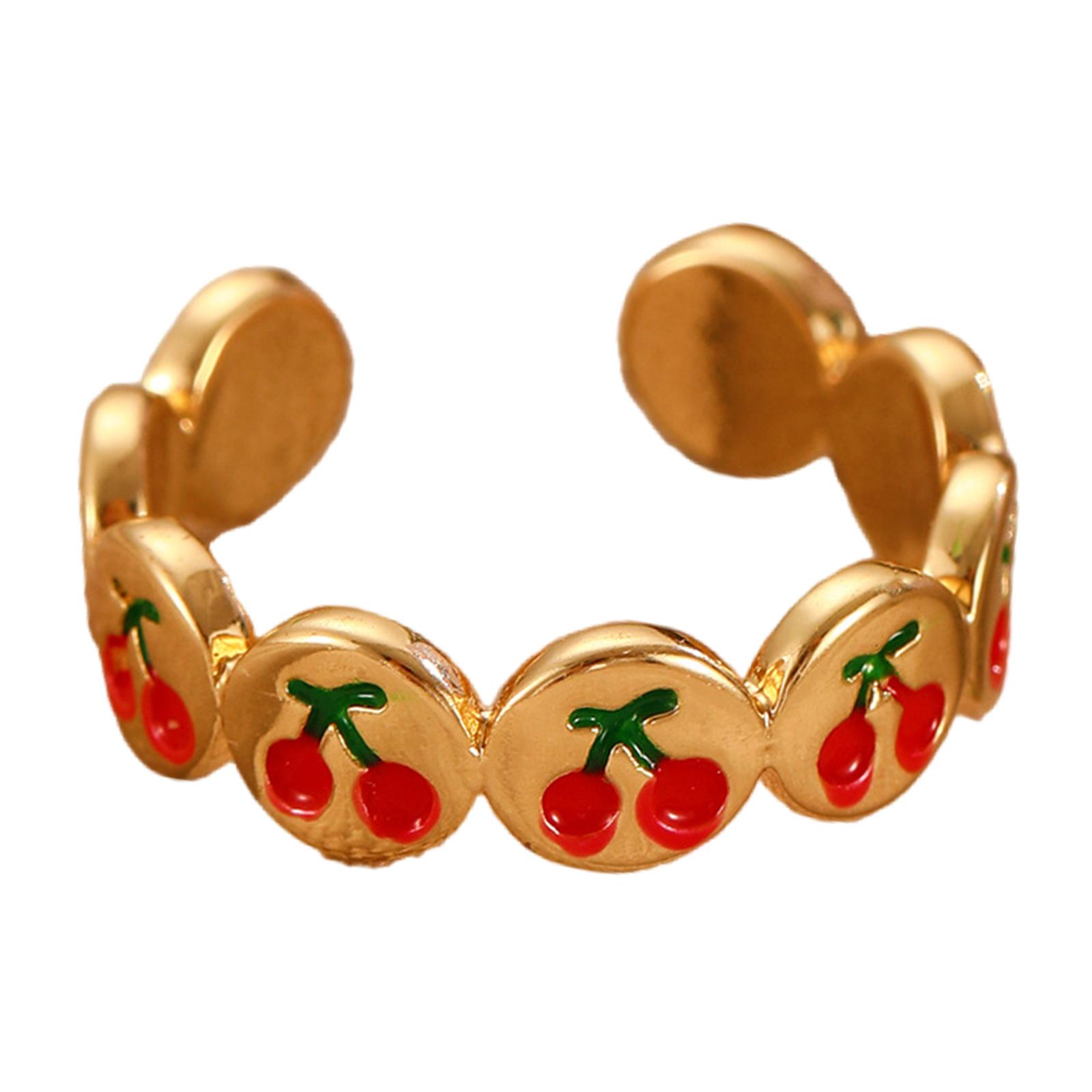 

Нежные кольца с вишнями Регулируемые модные кольца Медная текстура Подходят для повседневной носки, свиданий и особых случаев 6