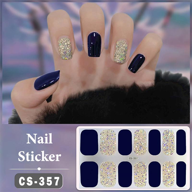 No Baking Lamp Waterproof Nail Wraps Full Cover Nail Stickers Solid Color 14 Nails/Set Multi Color Nail Art Look Patch Firm