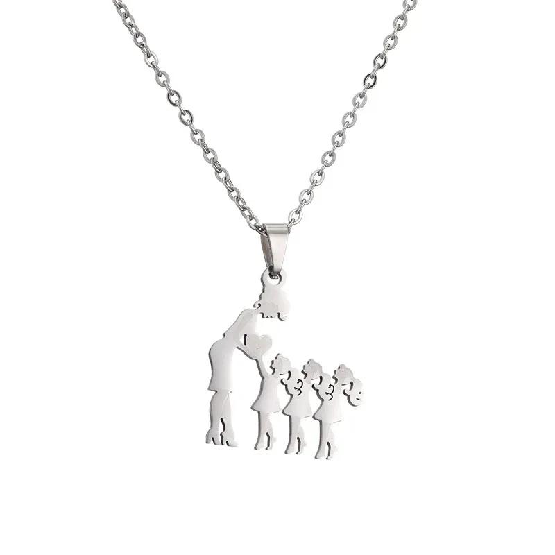Mom Daughter Family Necklace Stainless Steel Chain Children Kid Silver Color Pendant Necklaces Jewelry Women Mother's Day Gift