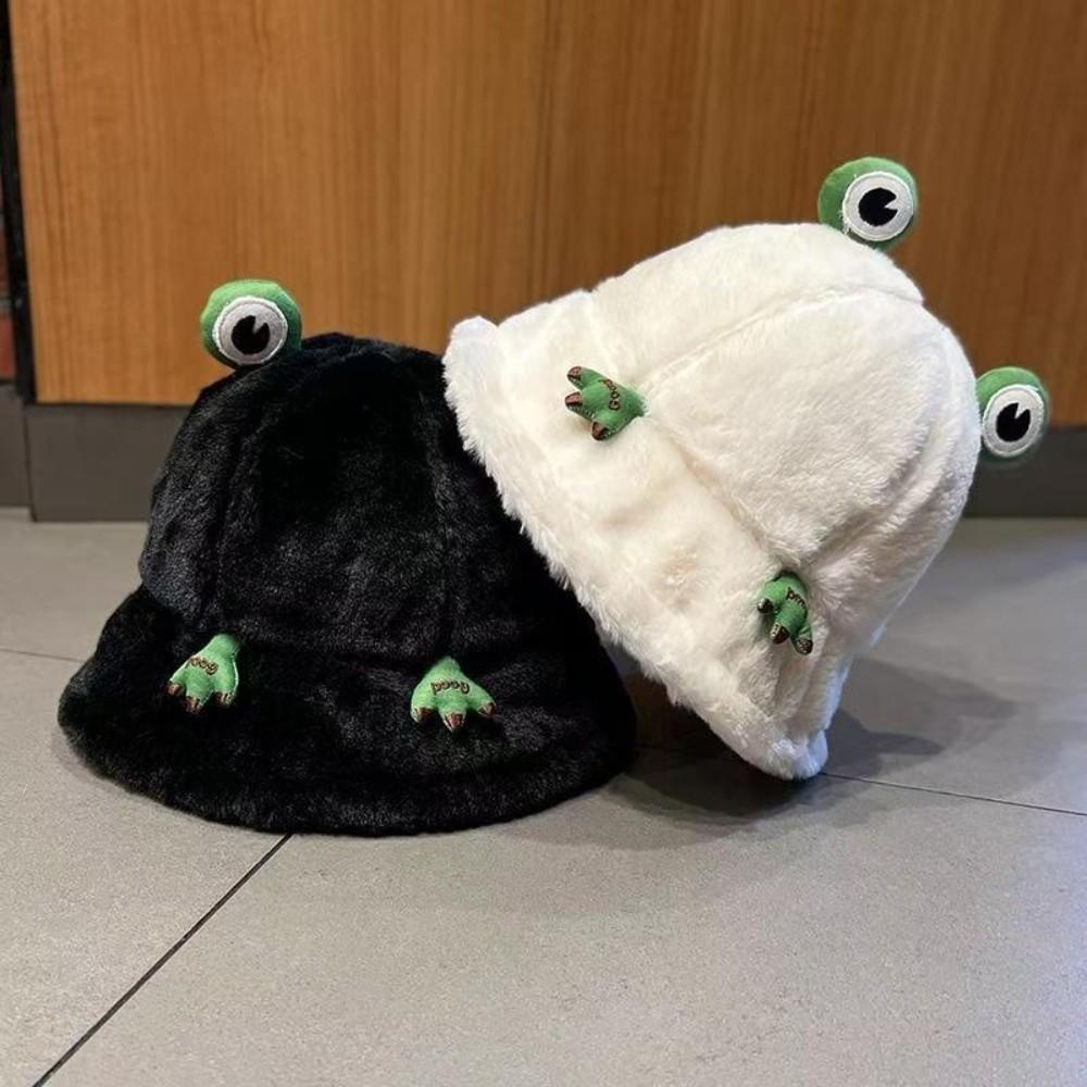 Thickened Plush Bucket Hat Round Top Winter Hat Fashion Warm Hat  Outdoor Wear