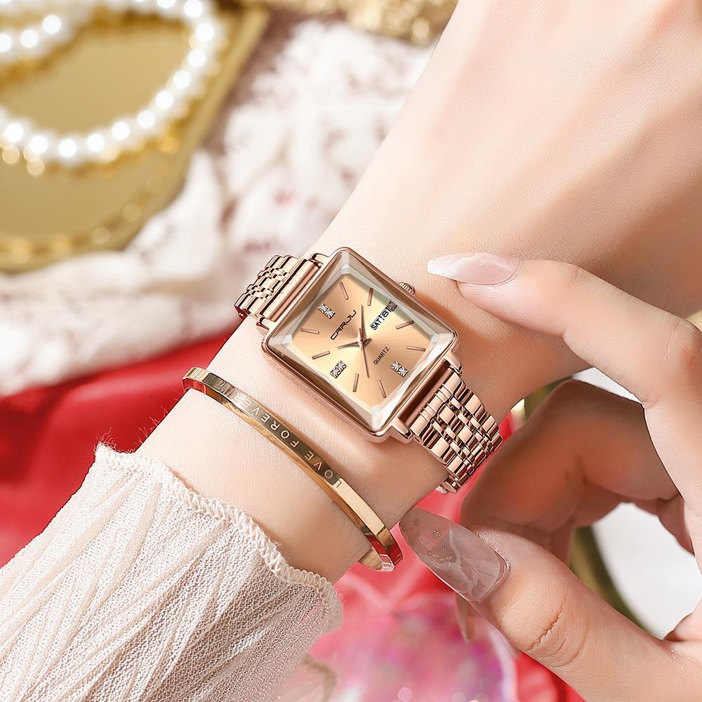 CRRJU Women Watches Creative Steel Dress Bracelet Wristwatches Ladies Square Waterproof Female Watch