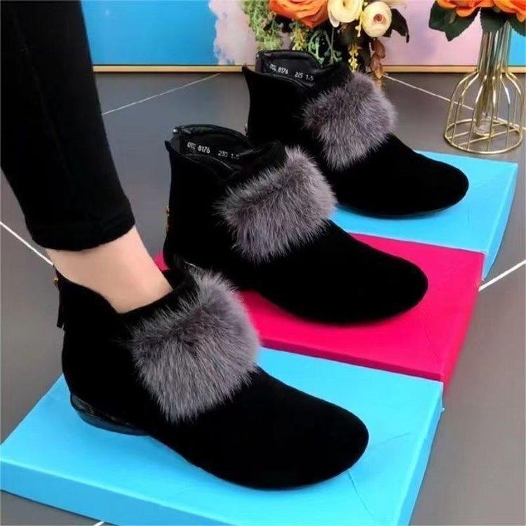 

Suede matte leather fluffy small short boots winter new round head low heel velvet warm cotton boots 35