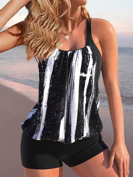 

New swimsuit women s sexy print suspenders split boxers plus size two-piece set tankini S