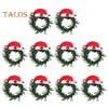 10Pcs/Set Christmas Wreath Napkin Ring Santa Hat Shiny Leaves Reusable Xmas Party Holiday Table Decoration Artificial Garland Dinner Napkin