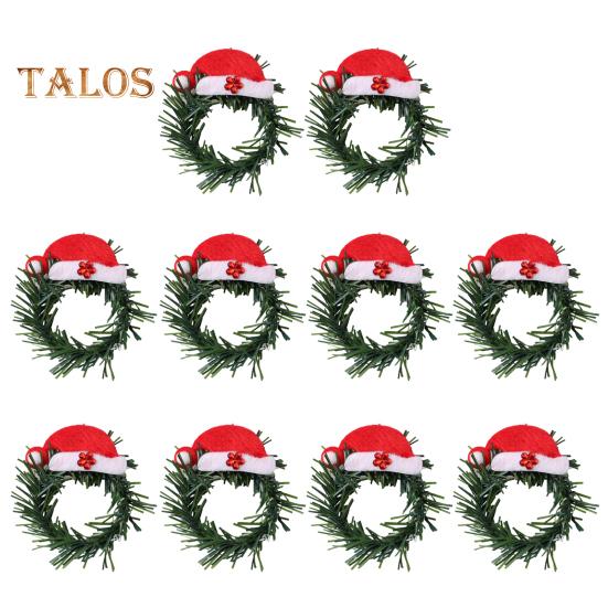10Pcs/Set Christmas Wreath Napkin Ring Santa Hat Shiny Leaves Reusable Xmas Party Holiday Table Decoration Artificial Garland Dinner Napkin