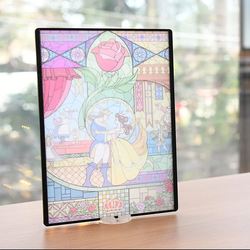 YAXEL Disney Beauty and the Beast Made in Japan with stand Stained glass style 263 x 185mm