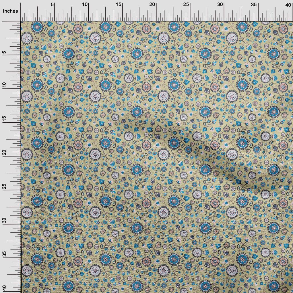 oneOone Cotton Flex Dusty Green Fabric Asian Suzani  Dress Material Fabric Print Fabric By The Yard 40 Inch