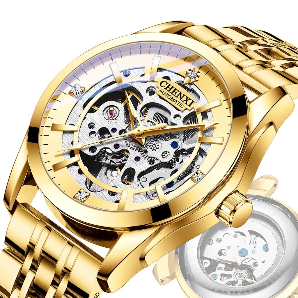 Men's Stainless Steel Round Open Heart Watch Stylish Accessory, Popular Fashion, Formal Business, Gift for Anniversary, Birthday - Gold