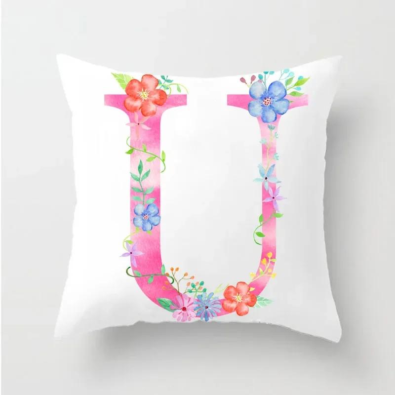 Flower 26 Letters Alphabet Decorative Cushion Cover Polyester Pillowcase Throw Pillow Cover Home Decor Fundas De Cojin 45X45Cm