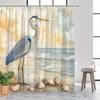 1Pc Polyester Shower Curtain - Realistic Coastal Heron Beach Scene, Soft Pastel Horizon, Machine Washable, Woven, 12 Hooks