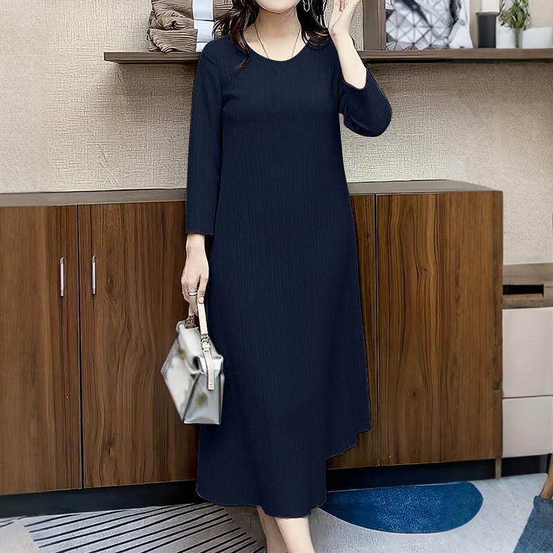 ZANZEA Women Casual Round Neck Solid Color 3/4 Sleeve Dress