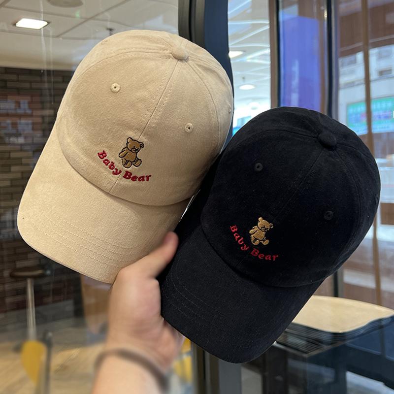 Cute cartoon bear embroidered baseball cap female summer versatile sunshade big head circumference showing face small peaked cap
