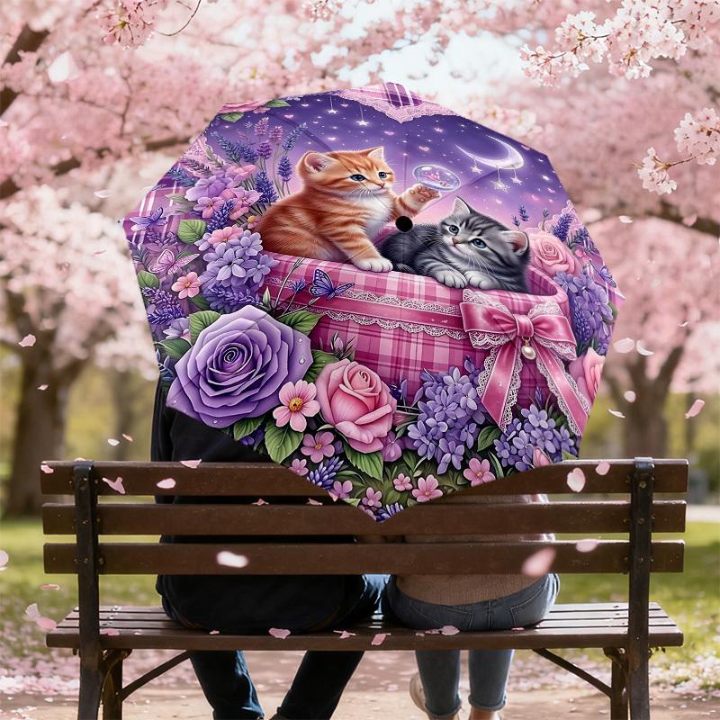 1PC Kittens Flowers Umbrella-8-Rib Reinforced, Automatic Open, Lightweight & Durable, Fashion Accessory for Outdoor, H0325
