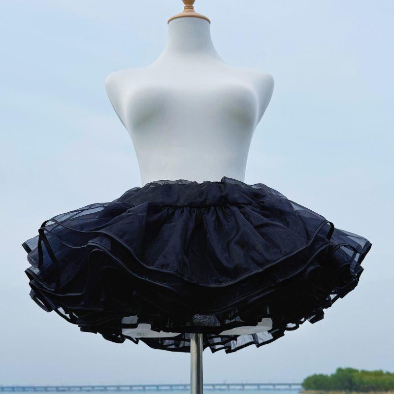 Lolita knochenloser Krinolinen-Unterrock Schwarz Ultra-Bauschig Weiches Netz Kurzer Rock Flight Heaven Unterrock für Kawaii-Stil 30-45cm 30CM schwarz