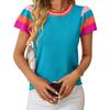 Summer Women's Crew Neck Knit Clashing Sweet Short Sleeve Sweater