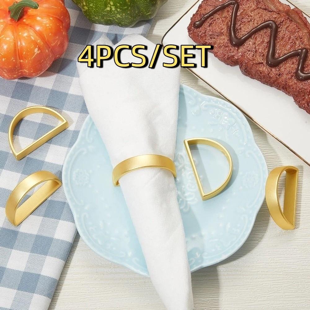 4 pièces Porte-Serviettes Métalliques Décoratifs en Forme de D Doré Solide Porte-Serviettes Alliage de Zinc Minimaliste Anneau pour Serviettes Dîner de Famille