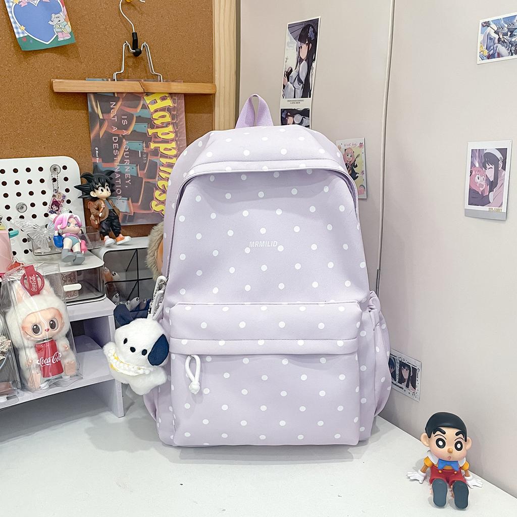 Schoolbag Japanese Fresh Polka Dot Backpack Female Nylon Waterproof Scratch-resistant Wear-resistant Schoolbag Large Capacity Junior High School